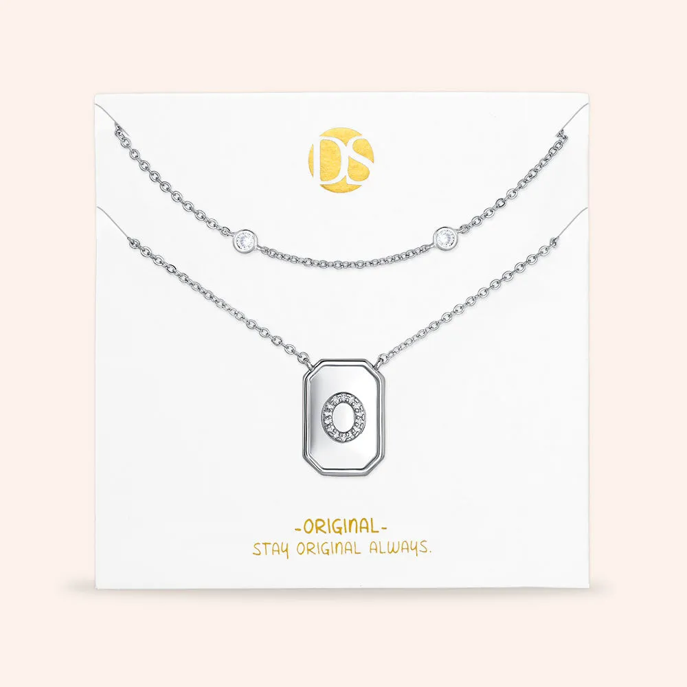 "Twin Token" Set of Two Initial Plate & Station Layering Necklaces