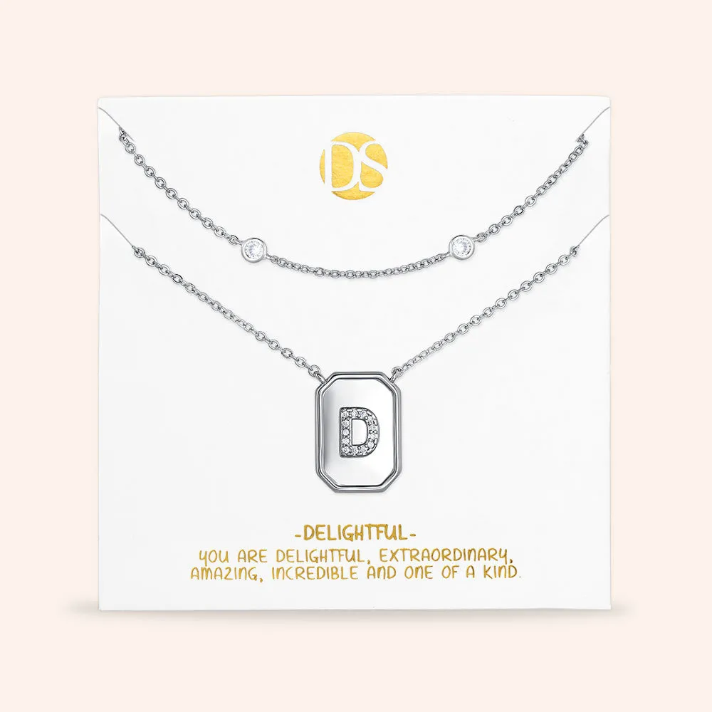 "Twin Token" Set of Two Initial Plate & Station Layering Necklaces