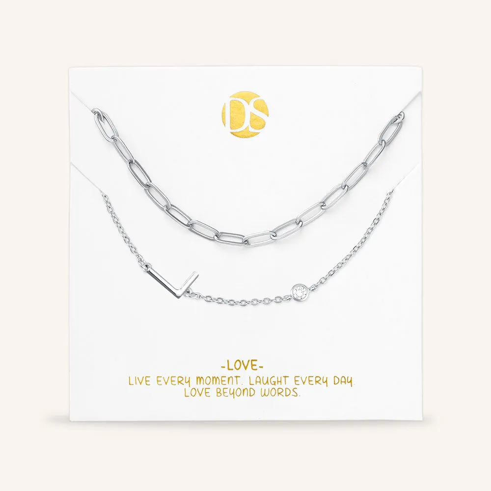 "Yours Truly" Set of Two Initial & Clip Chain Layering Necklaces