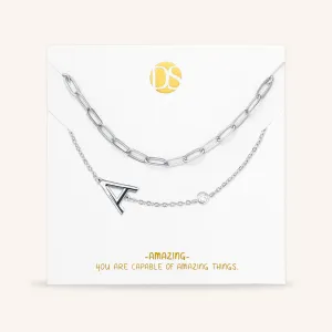 "Yours Truly" Set of Two Initial & Clip Chain Layering Necklaces