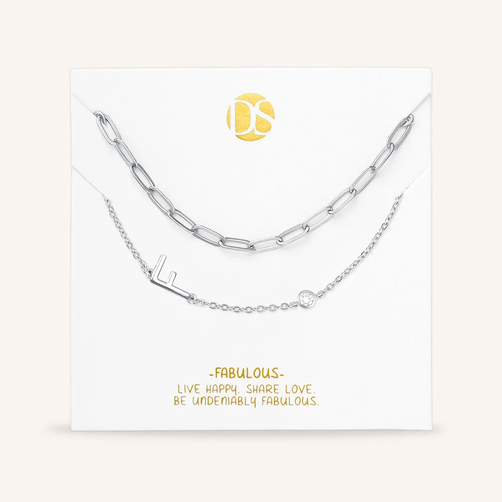 "Yours Truly" Set of Two Initial & Clip Chain Layering Necklaces