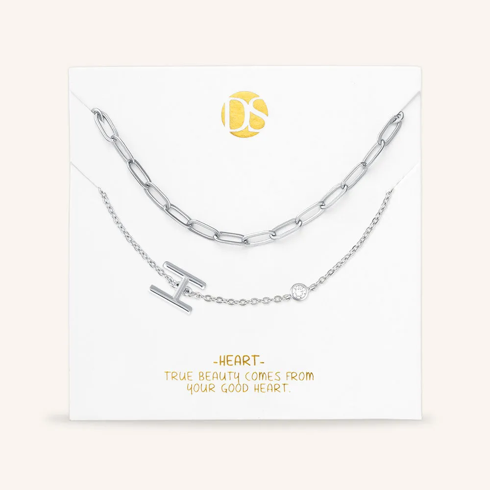 "Yours Truly" Set of Two Initial & Clip Chain Layering Necklaces