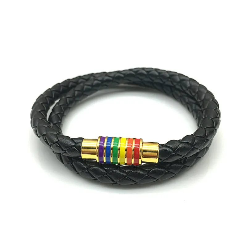 Rainbow Pride Charm Leather Bracelet