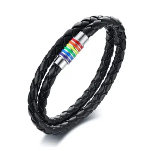 Rainbow Pride Charm Leather Bracelet