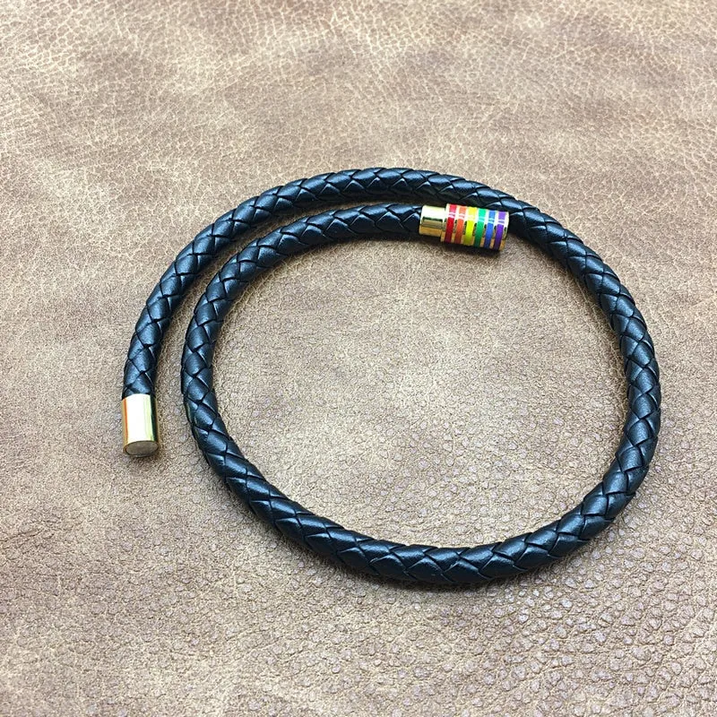 Rainbow Pride Charm Leather Bracelet
