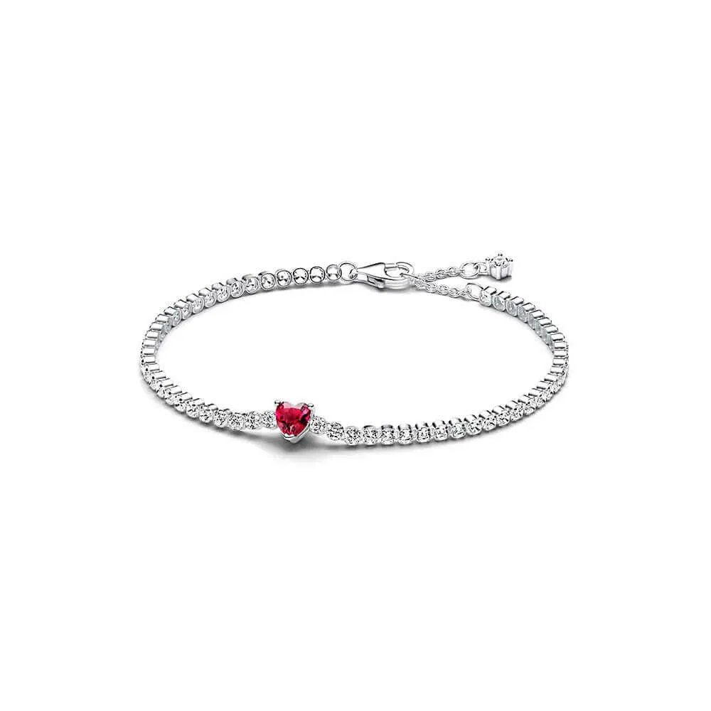 Red Sparkling Heart Tennis Bracelet