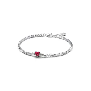 Red Sparkling Heart Tennis Bracelet