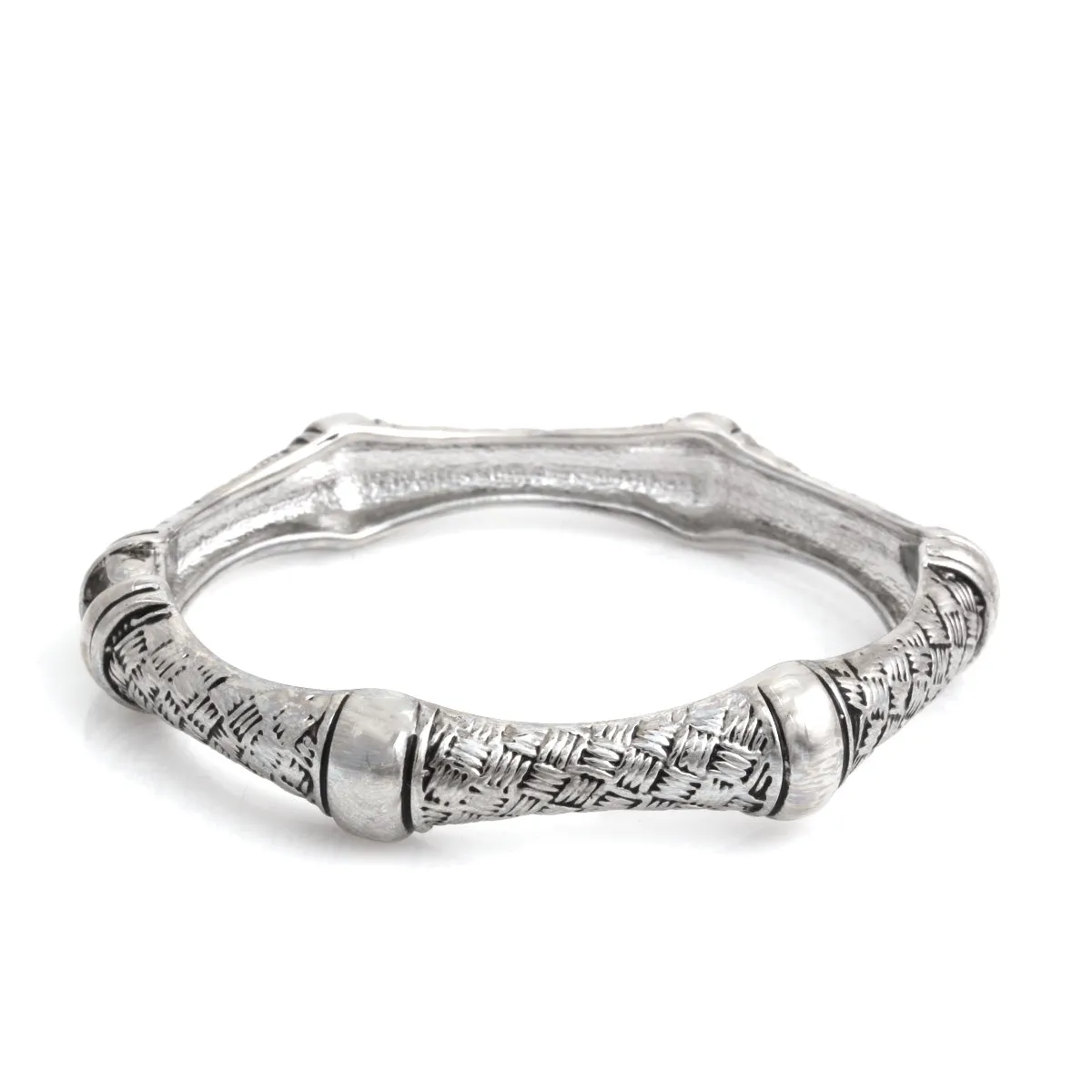 RHODIUM BAMBOO WOVEN PATTERN  BRACELET #HB2182 (PG1)