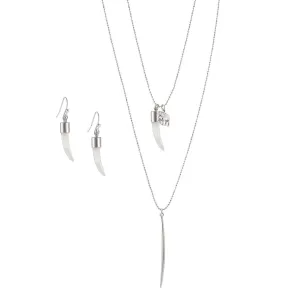 RHODIUM ELEPHANT AND HORN CHARM EARRINGS AND NECKLACES SET#SQ1637RH (ND9)