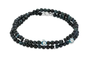 Rhodium plated sterling silver Evil Eye double wrap bracelet