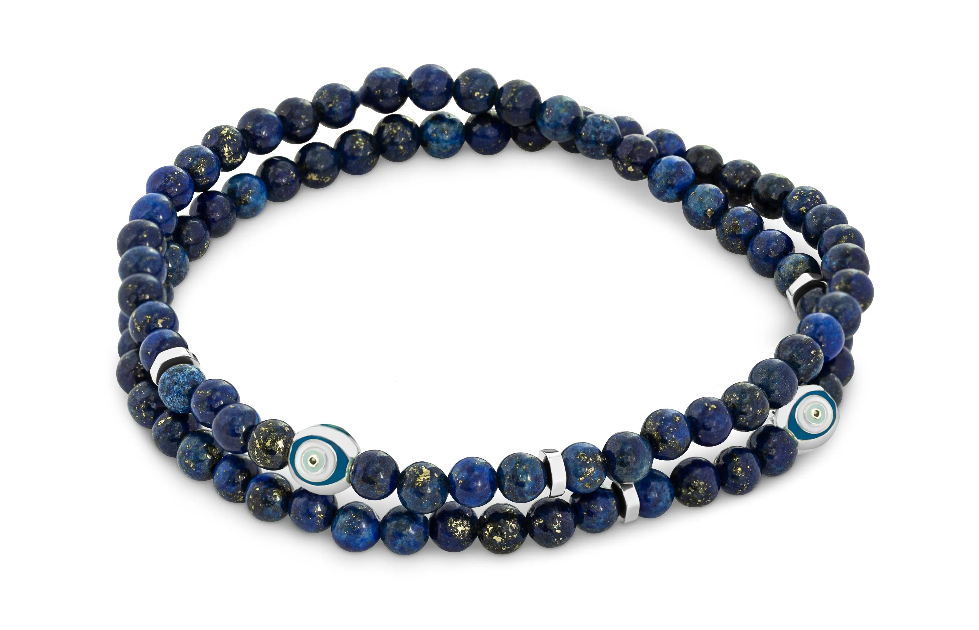 Rhodium plated sterling silver Evil Eye double wrap bracelet