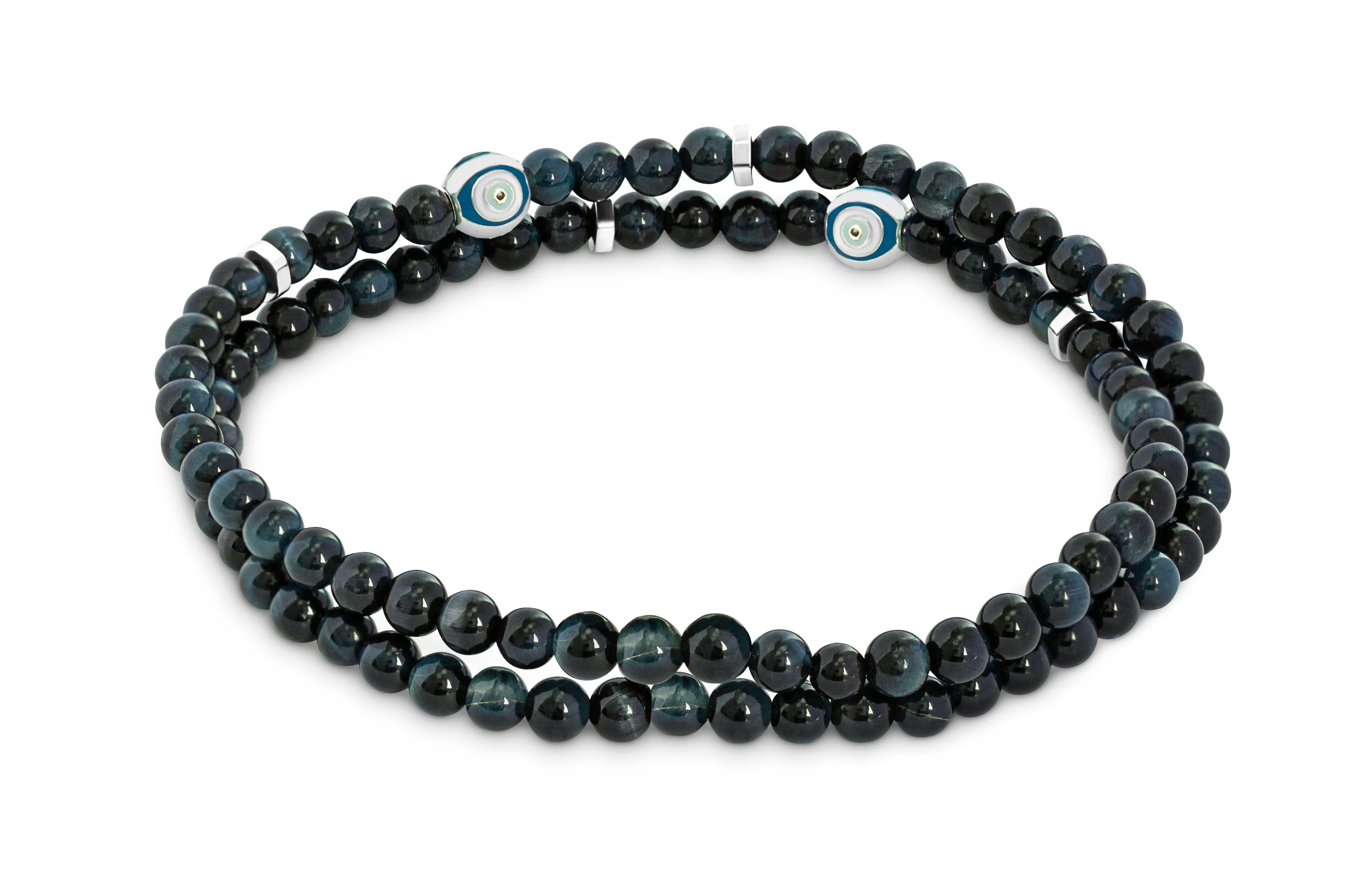 Rhodium plated sterling silver Evil Eye double wrap bracelet