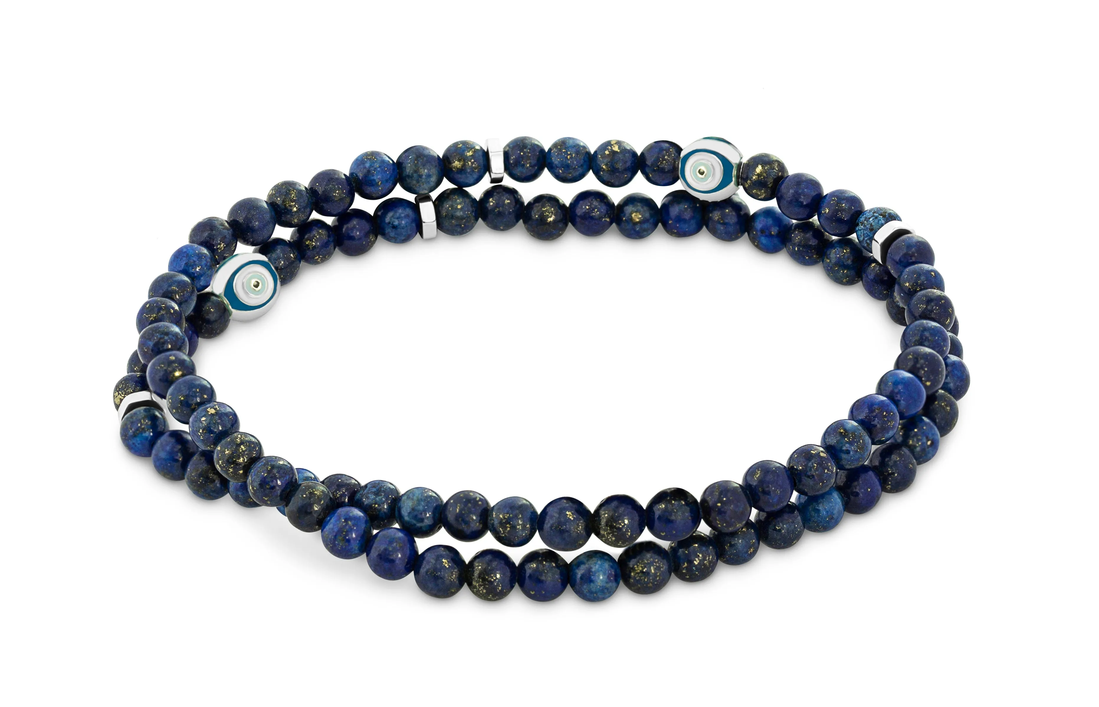Rhodium plated sterling silver Evil Eye double wrap bracelet