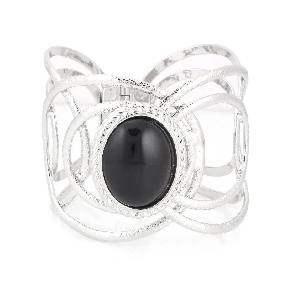 RHODIUM-TONE BLACK STONE BRACELETS  #HB10042 (IB7/XD5)