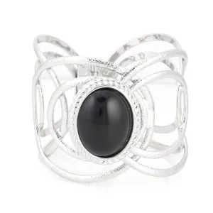 RHODIUM-TONE BLACK STONE BRACELETS  #HB10042 (IB7/XD5)