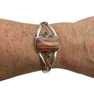 Rhodochrosite Solid 925 Sterling Silver Cuff Bracelet