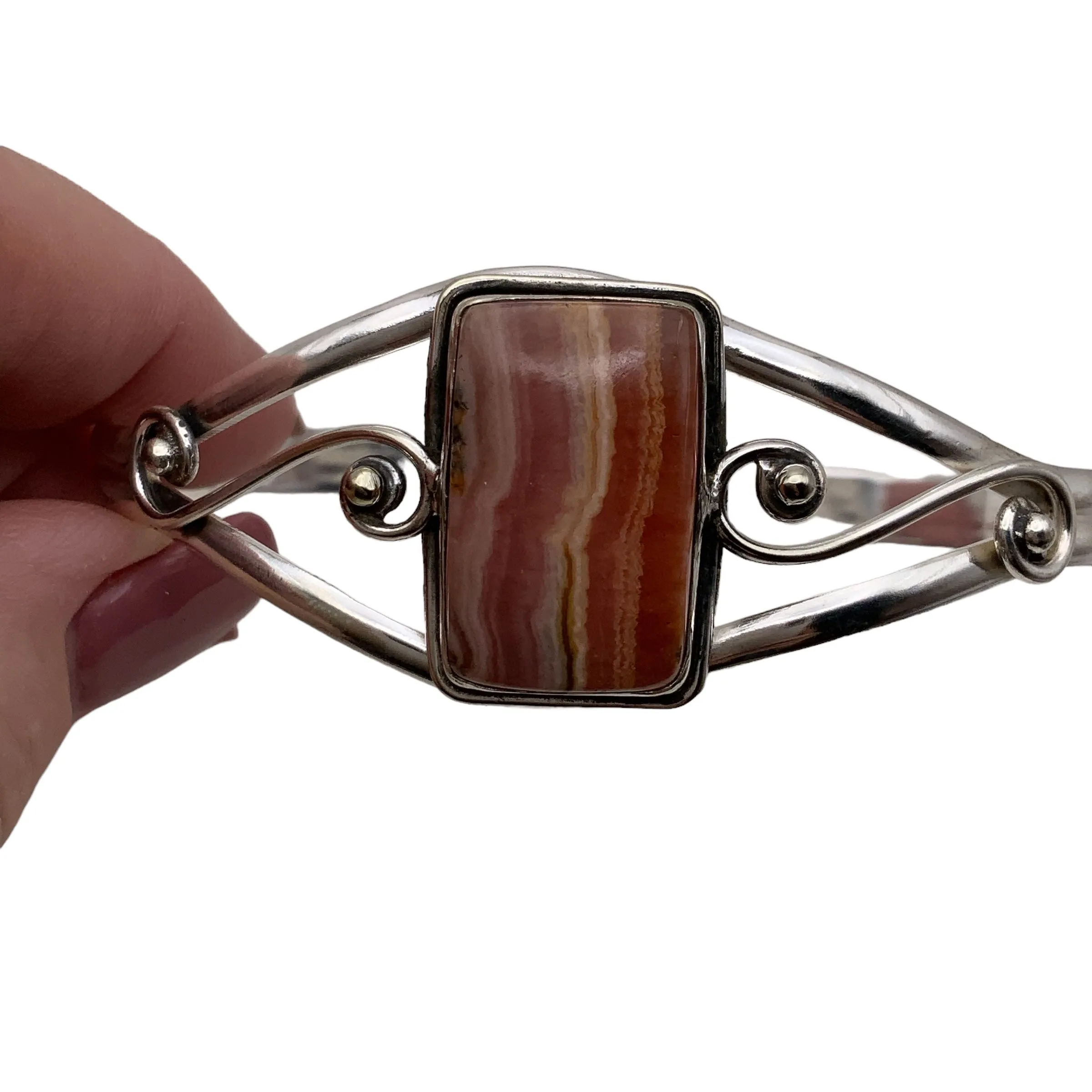 Rhodochrosite Solid 925 Sterling Silver Cuff Bracelet