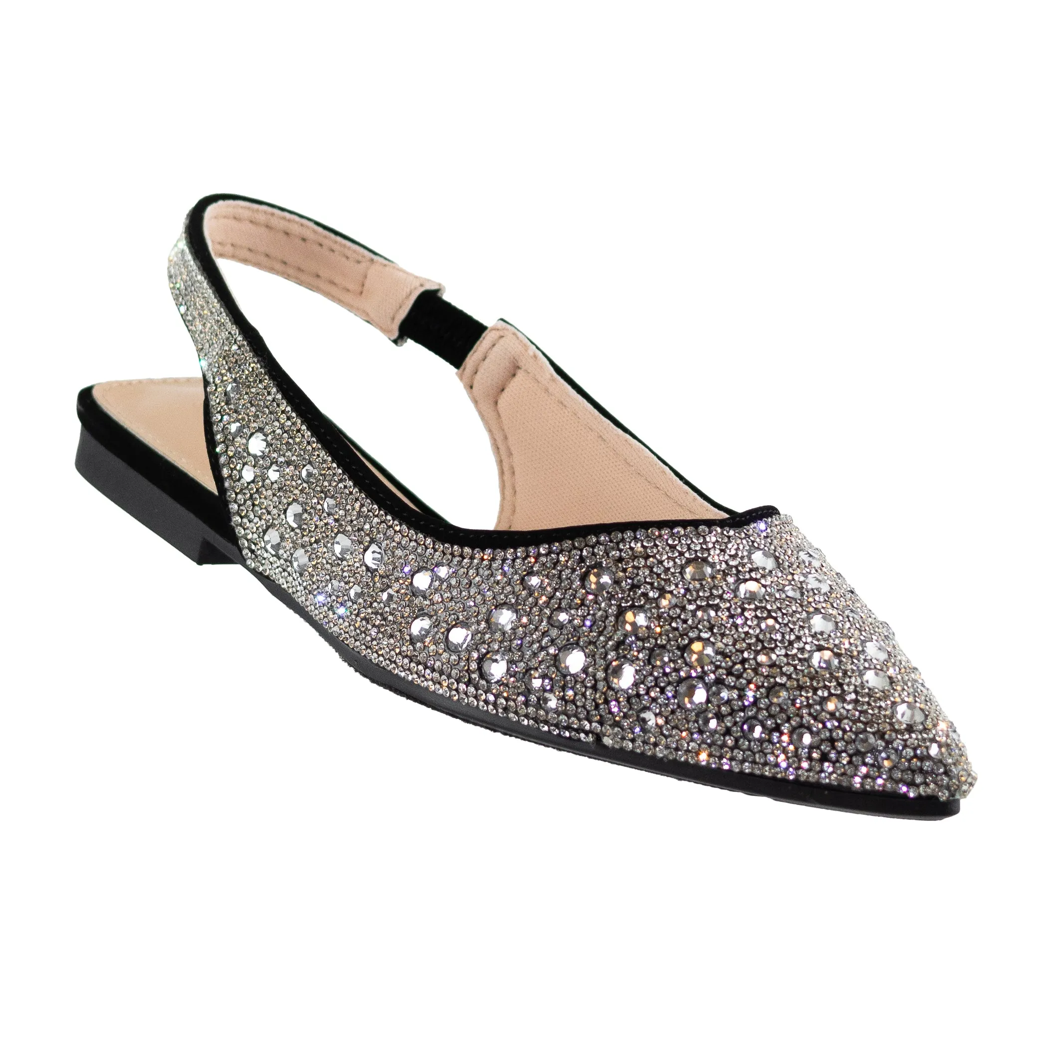 Rivets - Women's Embellished Slingback Flats, Closed Pointed Toe Design, Chic & Comfortable for Work or Special Occasions