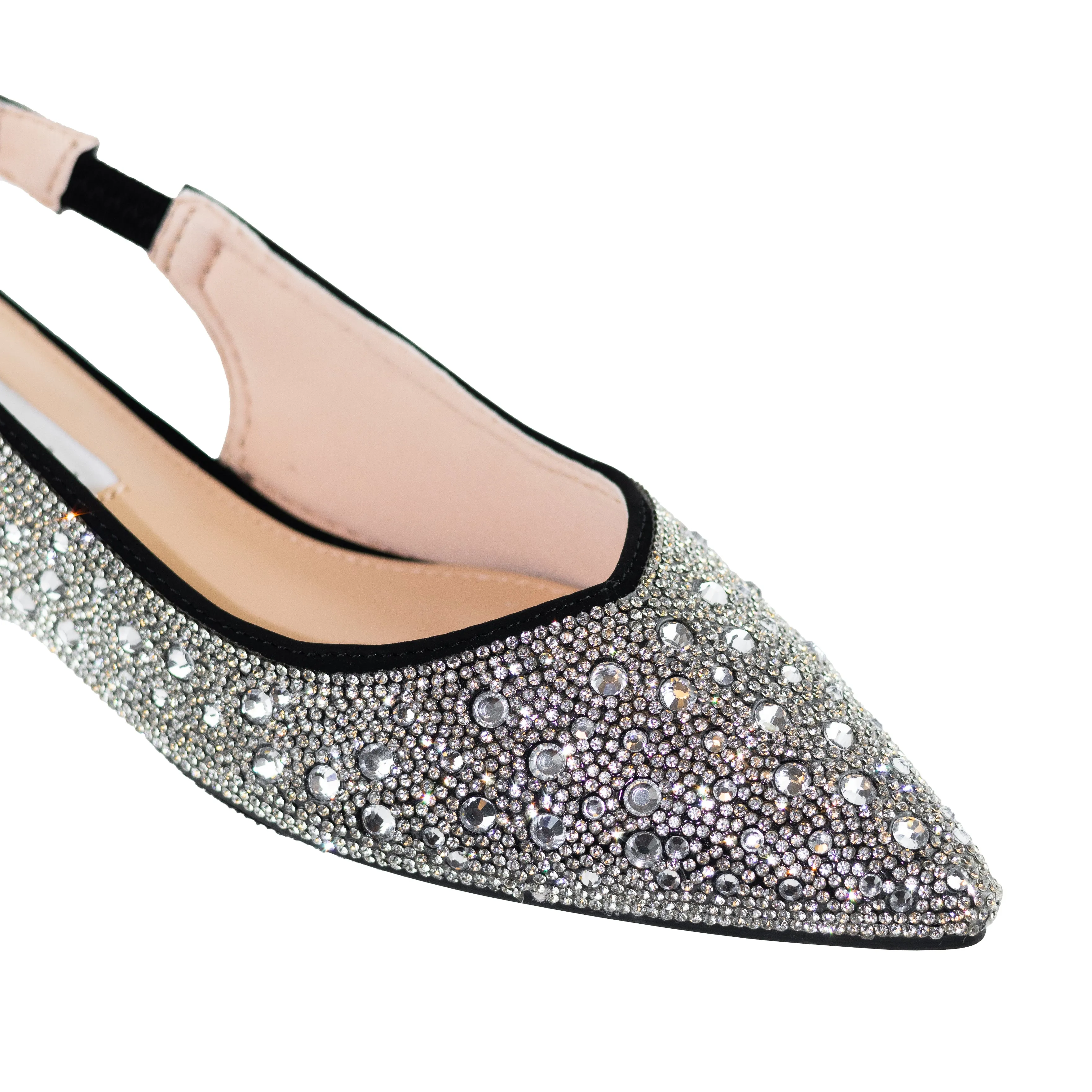 Rivets - Women's Embellished Slingback Flats, Closed Pointed Toe Design, Chic & Comfortable for Work or Special Occasions