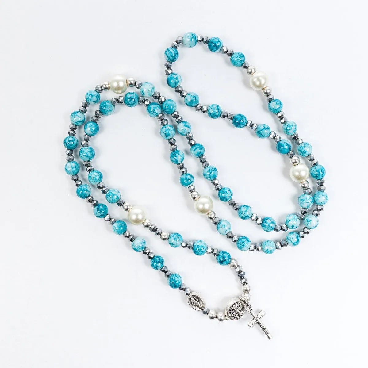 Rosary Wrap Bracelet/Blue Hematite & Pearl