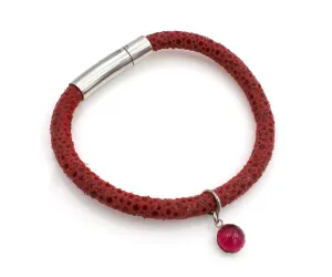 Ruby Gem Charm Leather Bracelet