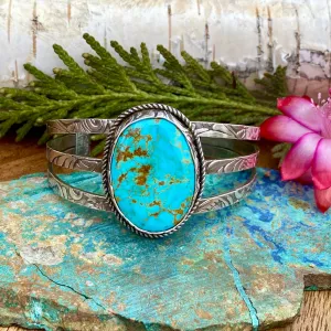 Rustic Boho Floral Kingman Cuff in Sterling Silver statement bracelet