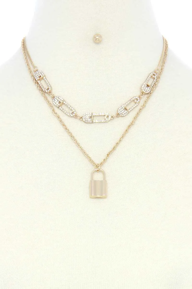 Saftey Pin Charm Link Layered Necklace