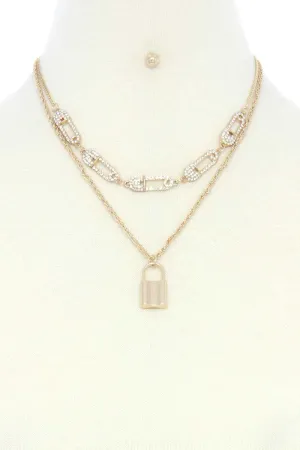 Saftey Pin Charm Link Layered Necklace
