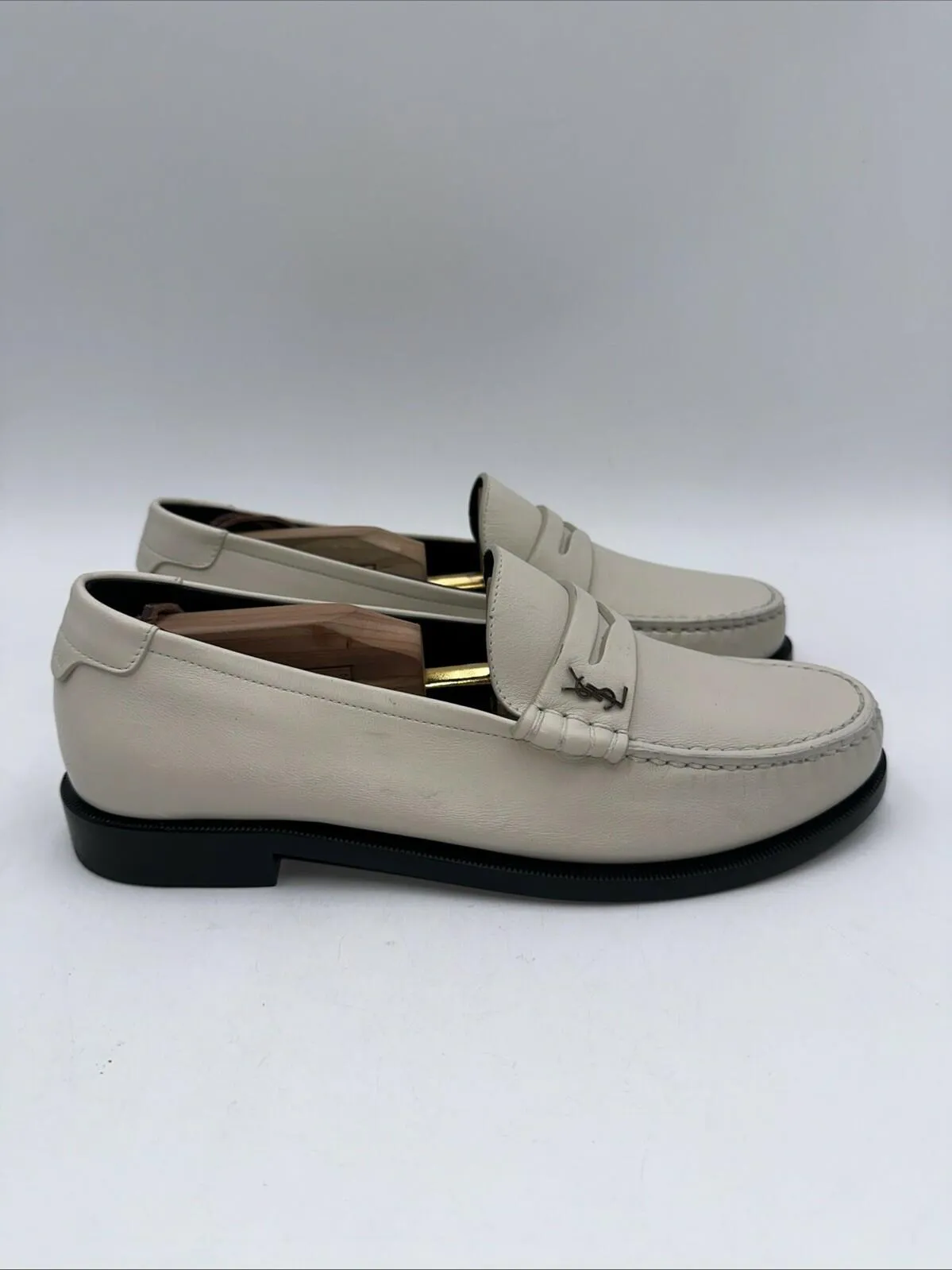 SAINT LAURENT WOMEN LE LOAFER MONOGRAM PENNY SLIPPERS Size 41 - Very Good