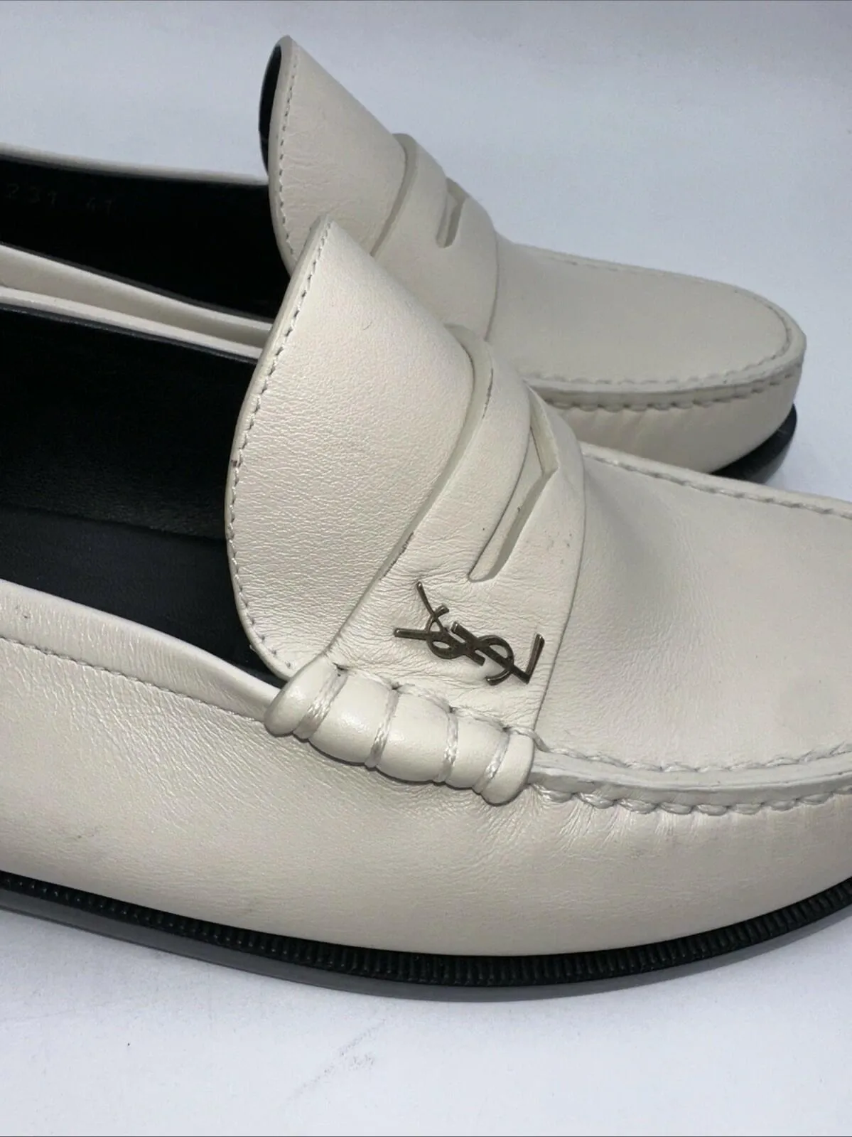 SAINT LAURENT WOMEN LE LOAFER MONOGRAM PENNY SLIPPERS Size 41 - Very Good