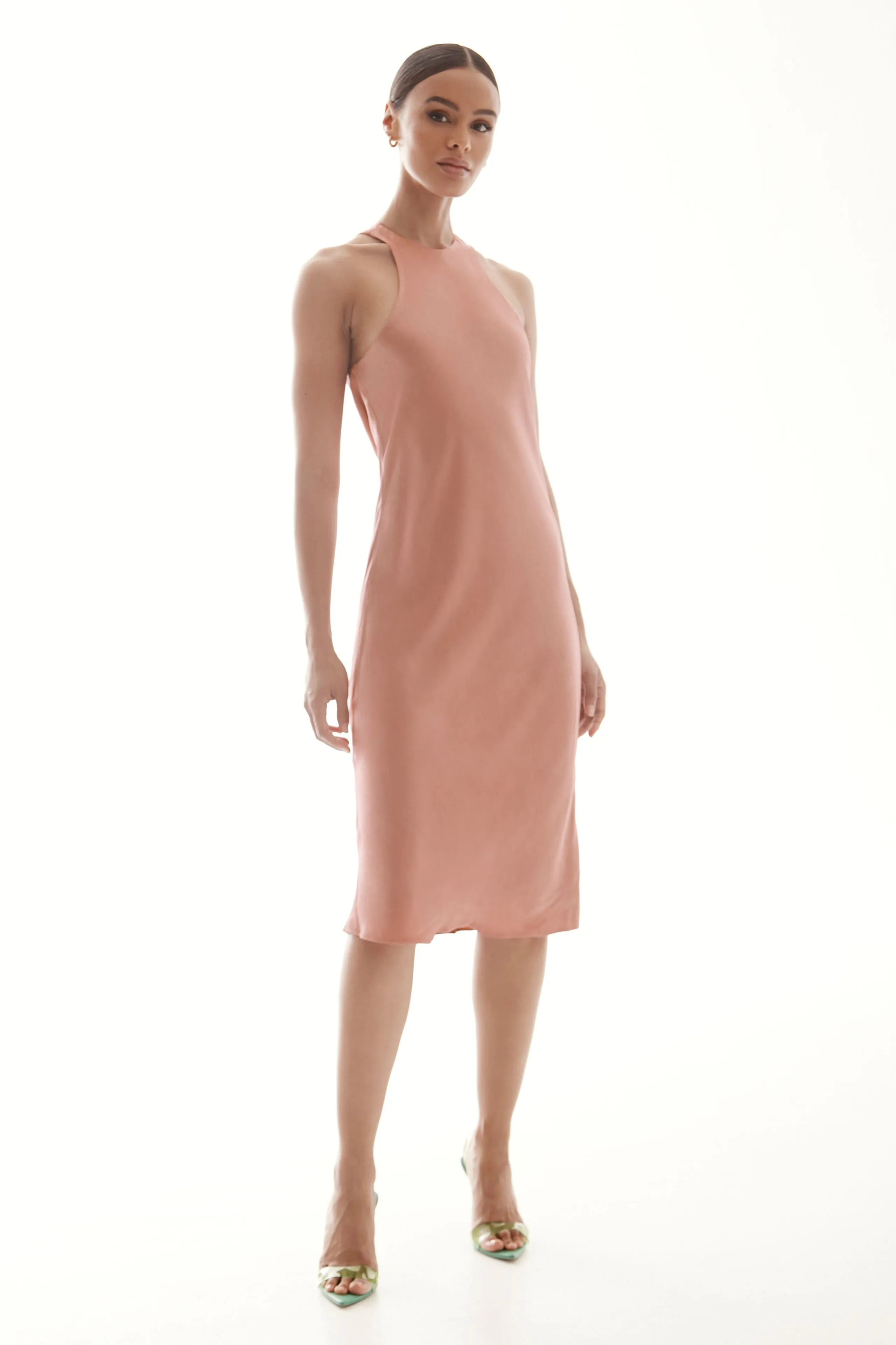 Satin Bias Halter Tank Dress