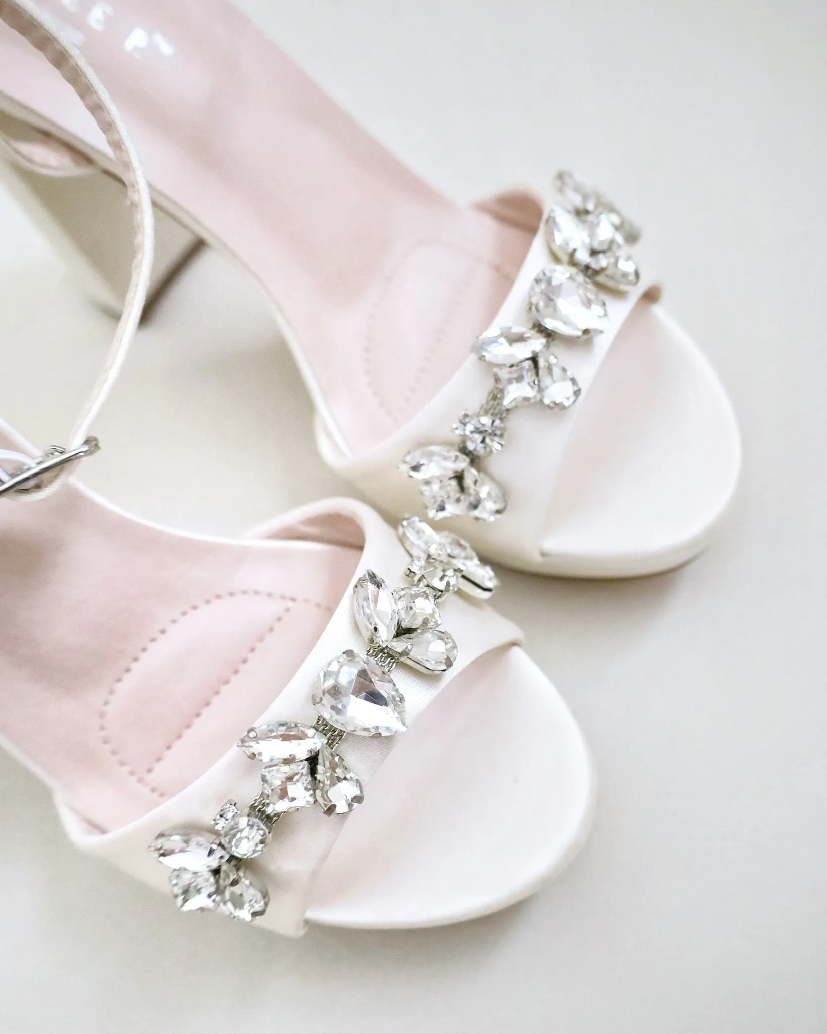 Satin Platform Block Heel Wedding Sandals with Navette Rhinestones