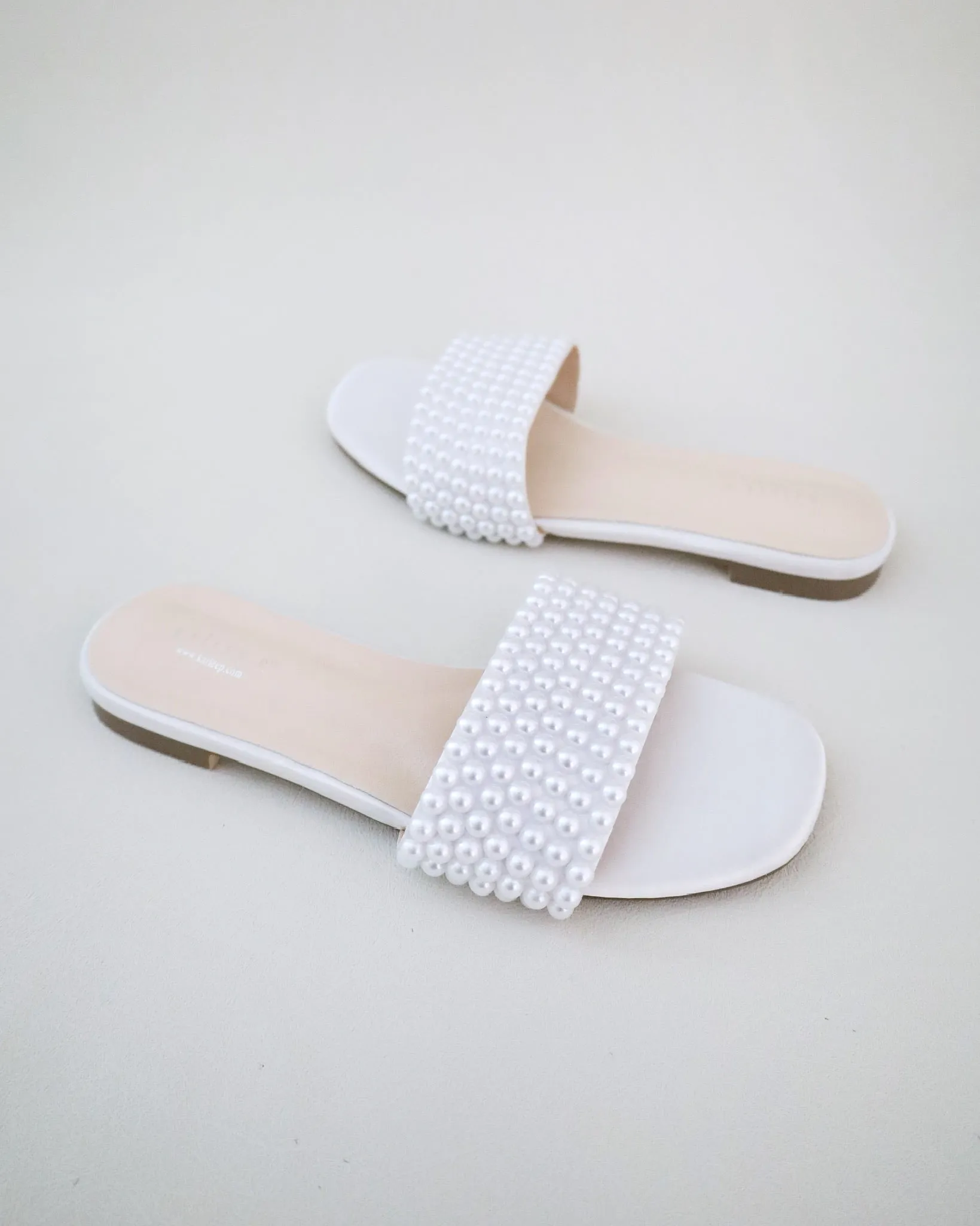 Satin Slip on Sandals with Allover Pearls
