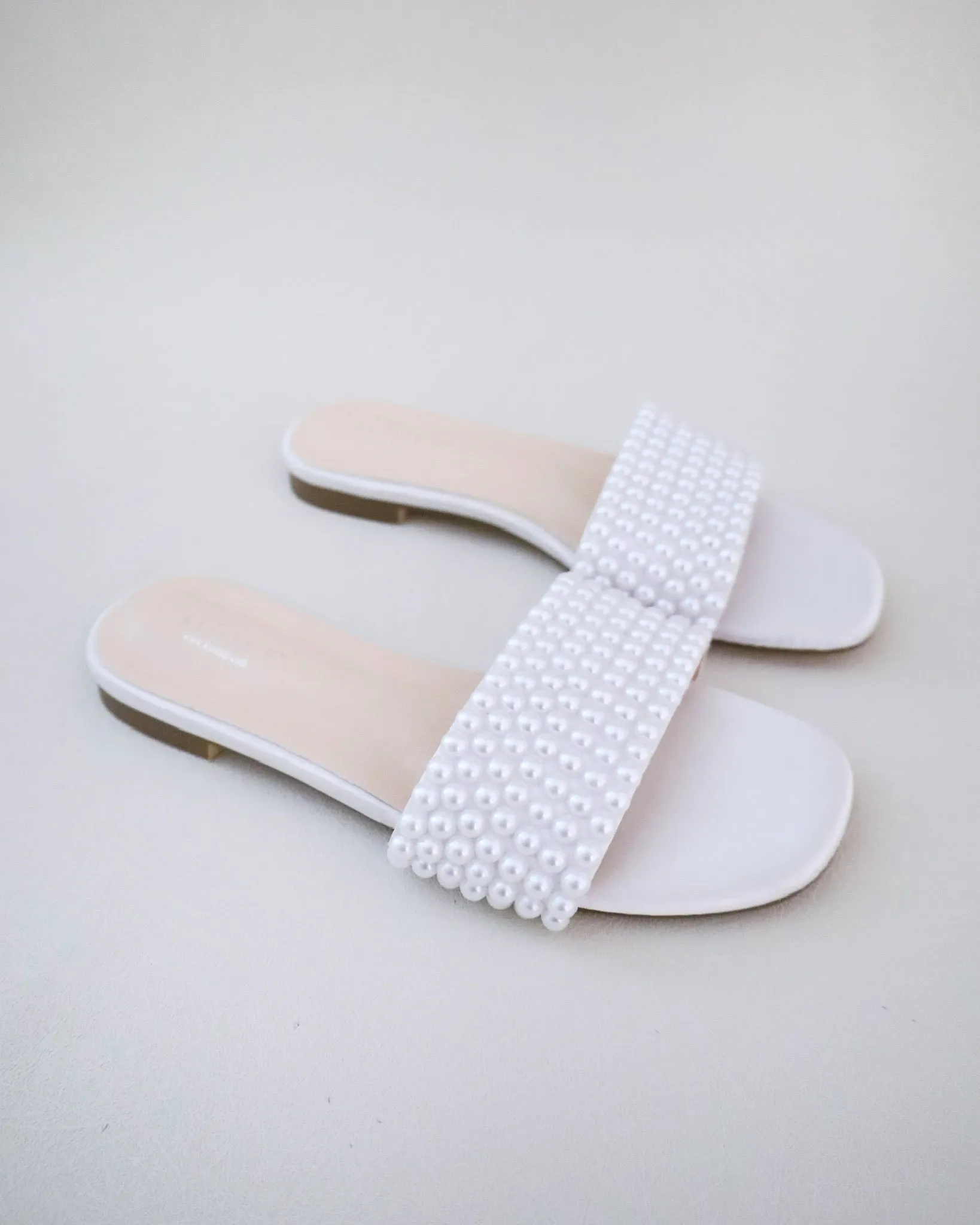 Satin Slip on Sandals with Allover Pearls