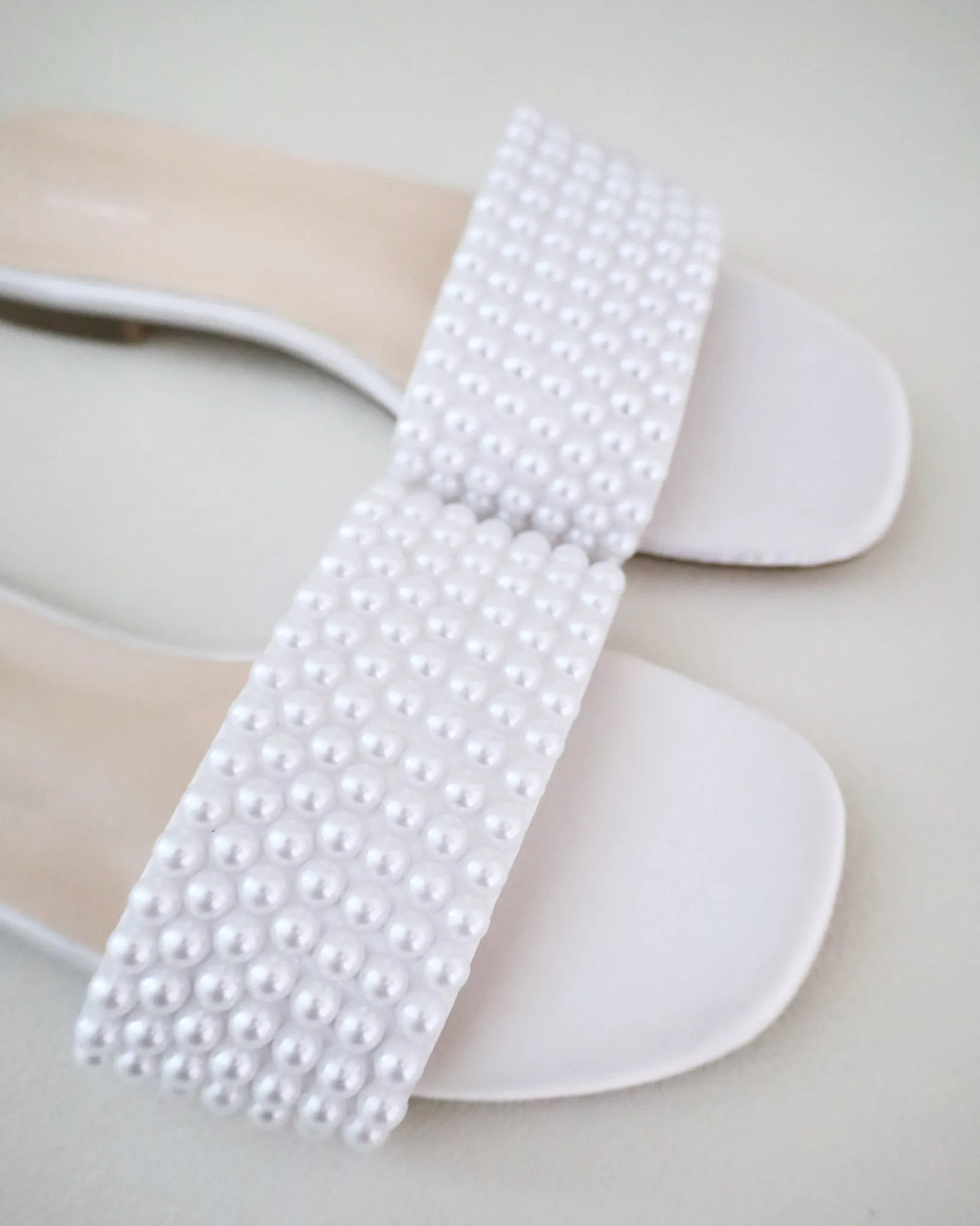 Satin Slip on Sandals with Allover Pearls