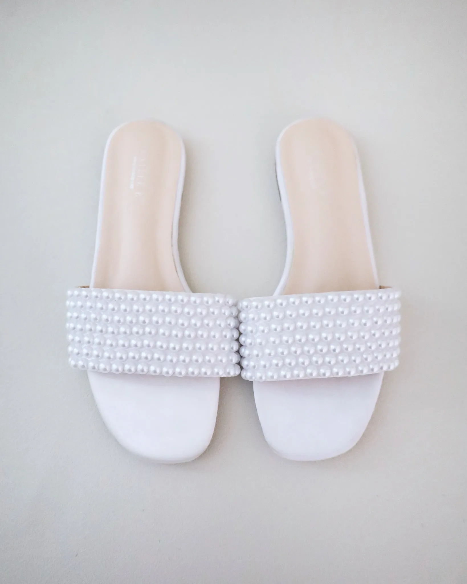 Satin Slip on Sandals with Allover Pearls