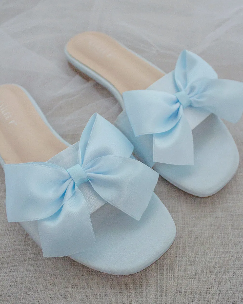 Satin Slip on Sandals with Satin Bow