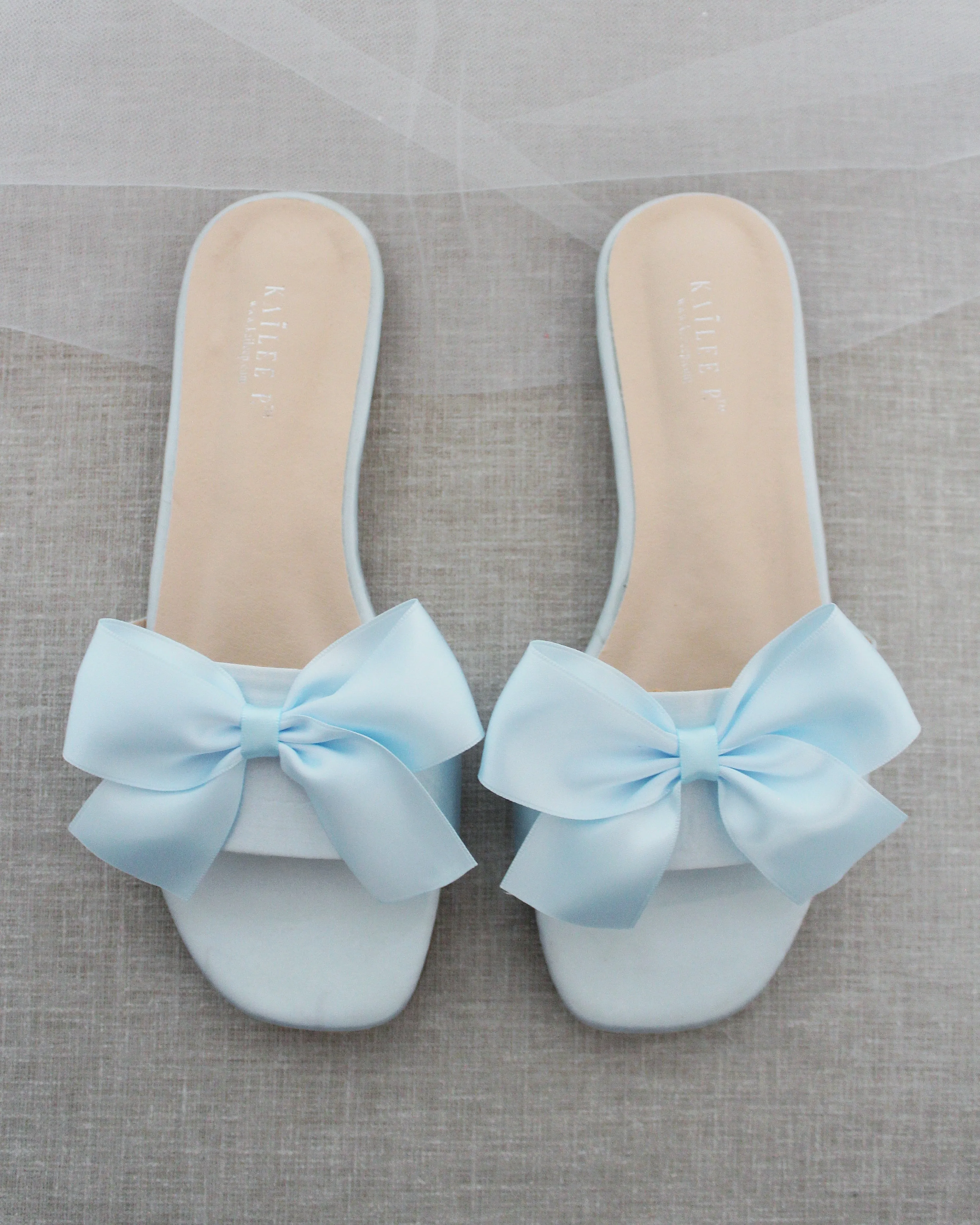 Satin Slip on Sandals with Satin Bow