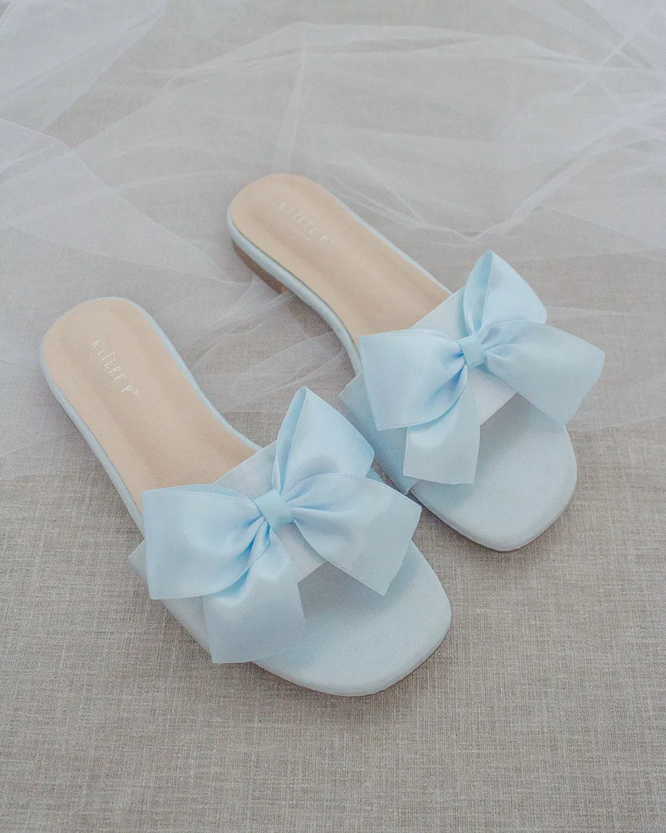 Satin Slip on Sandals with Satin Bow