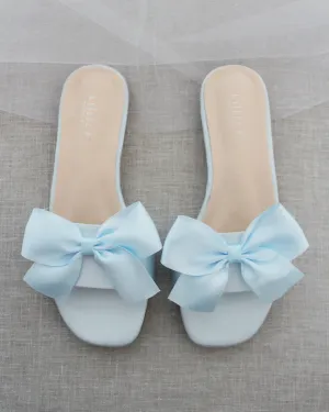 Satin Slip on Sandals with Satin Bow