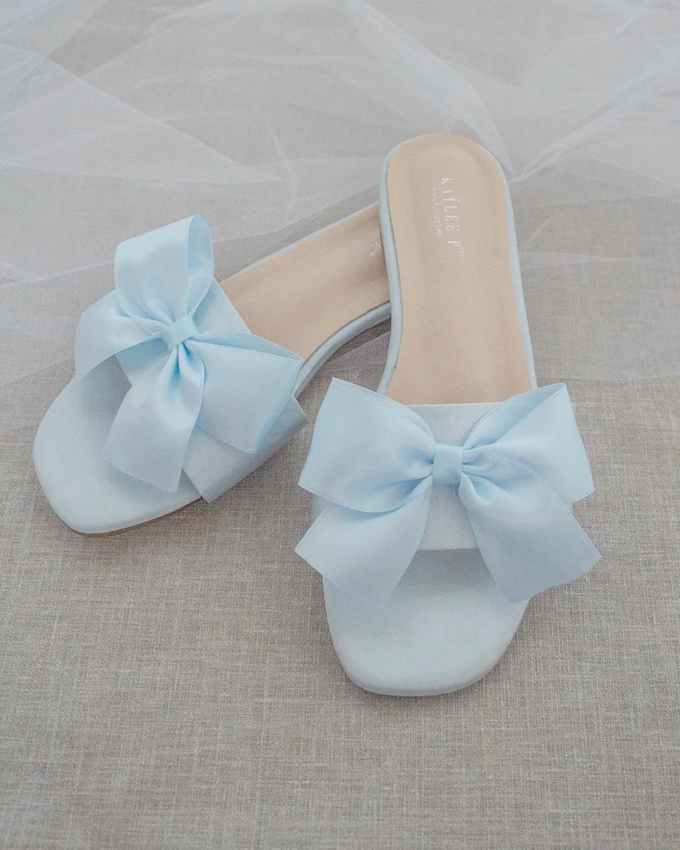 Satin Slip on Sandals with Satin Bow