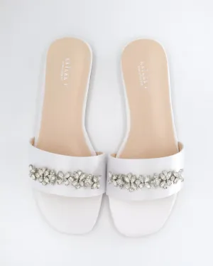 Satin Slip on Sandals with with Floral Rhinestones