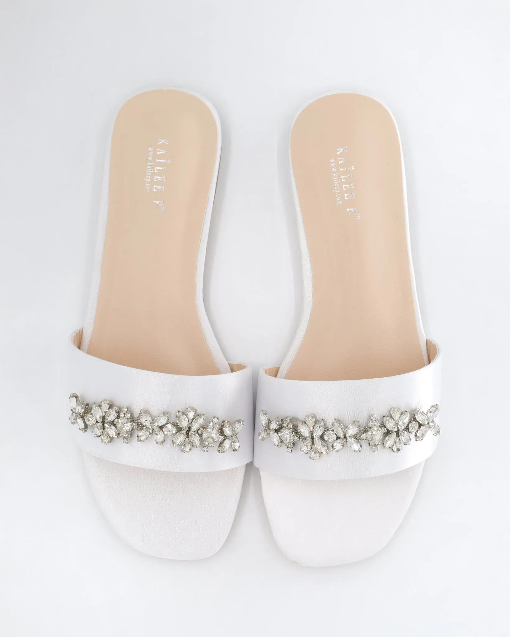 Satin Slip on Sandals with with Floral Rhinestones