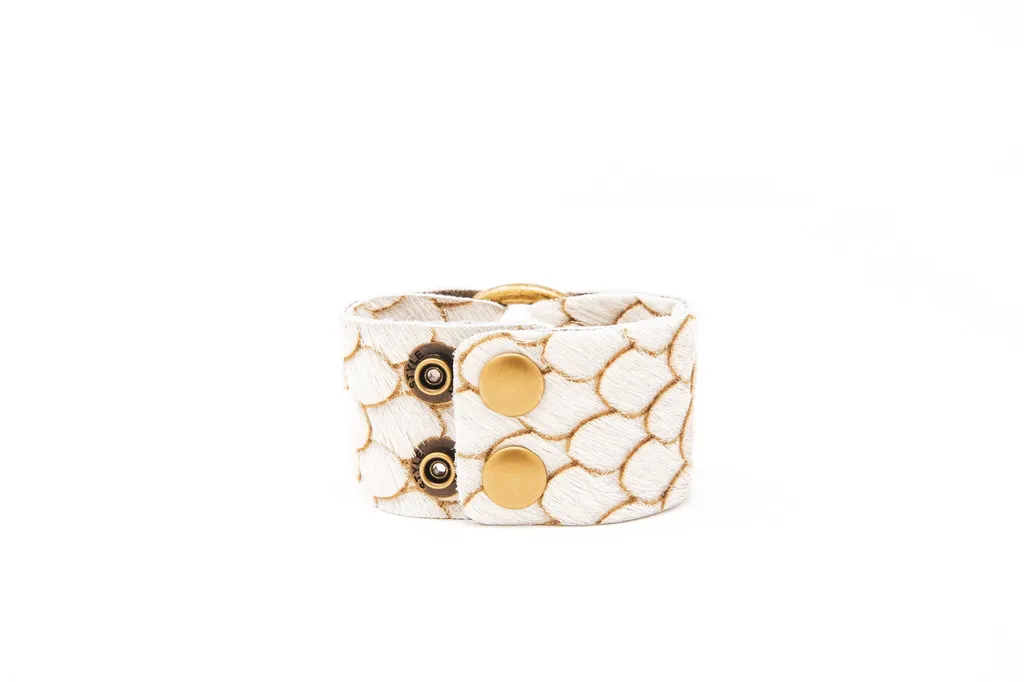 Scalloped In Cream And Taupe Leather Cuff - FINAL SALE