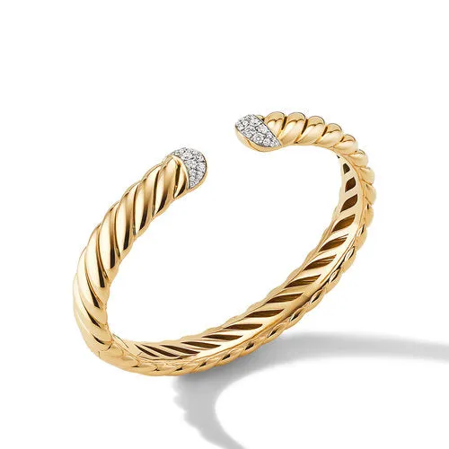 Sculpted Cable Cuff Bracelet in 18K Yellow Gold with Pavé Diamonds, Size Medium