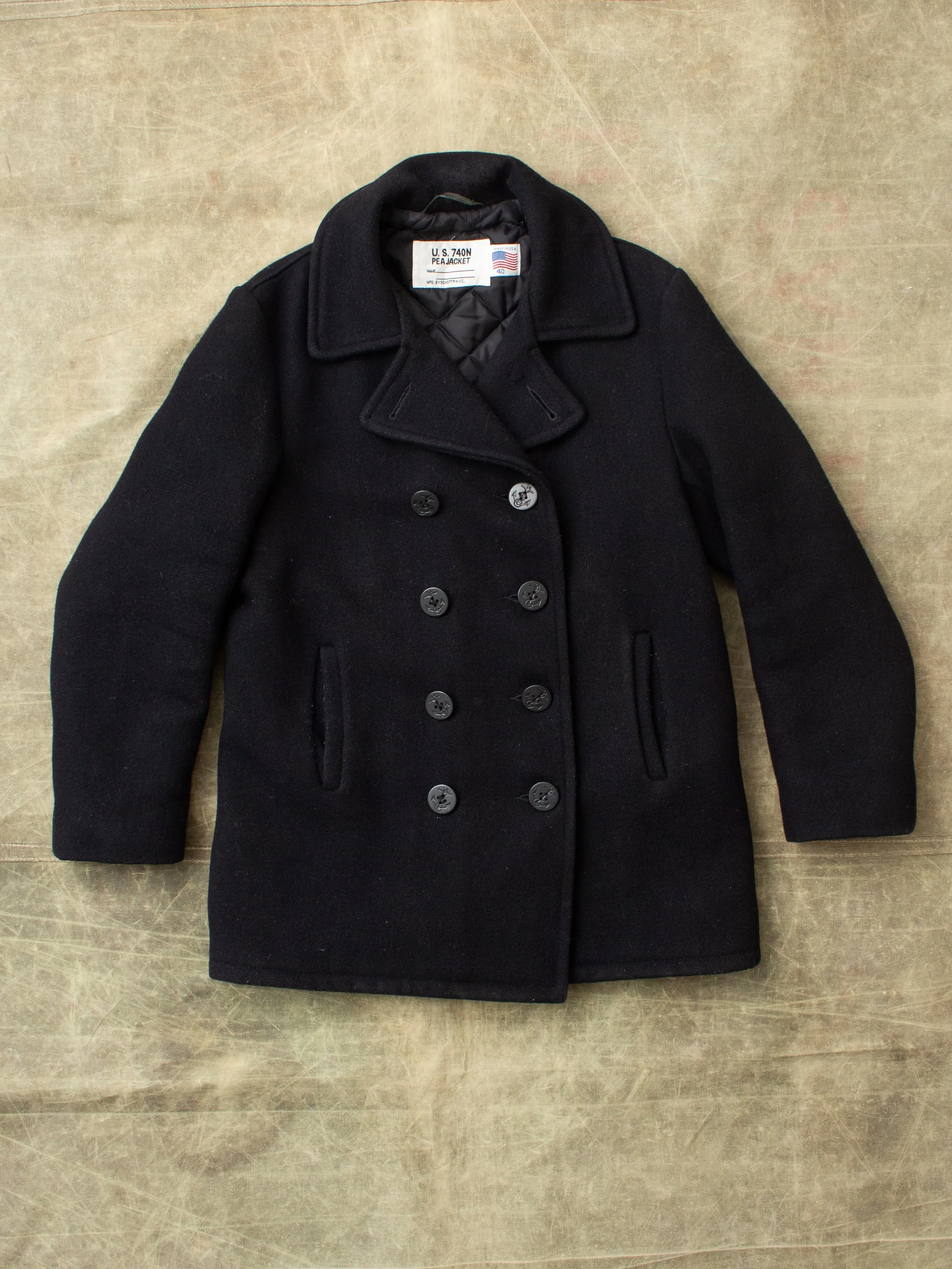 Second Hand Schott USN Wool Pea Coat Size 40