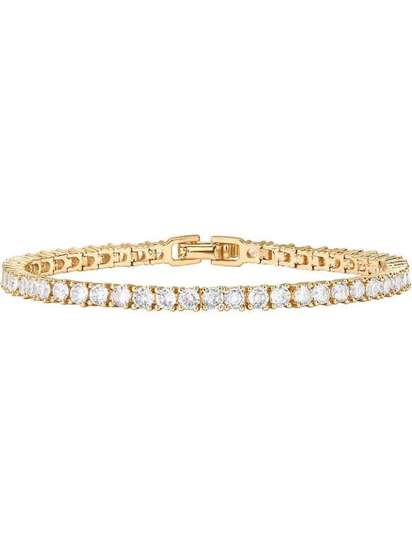 Shiny 3mm Cubic Zircon Classic Tennis Bracelet | Gold Bracelets For Women