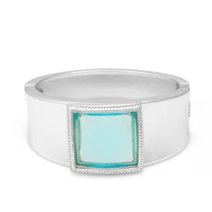 SILVER AQUA BLUE CRYSTAL HINGED BRACELET #FW-B1563 SLB (14th Fl old office/MH15TOP)