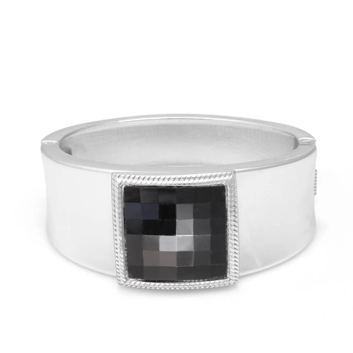 SILVER BLACK CRYSTAL HINGED BRACELET #FW-B1563 SBLK (14th Fl old office)