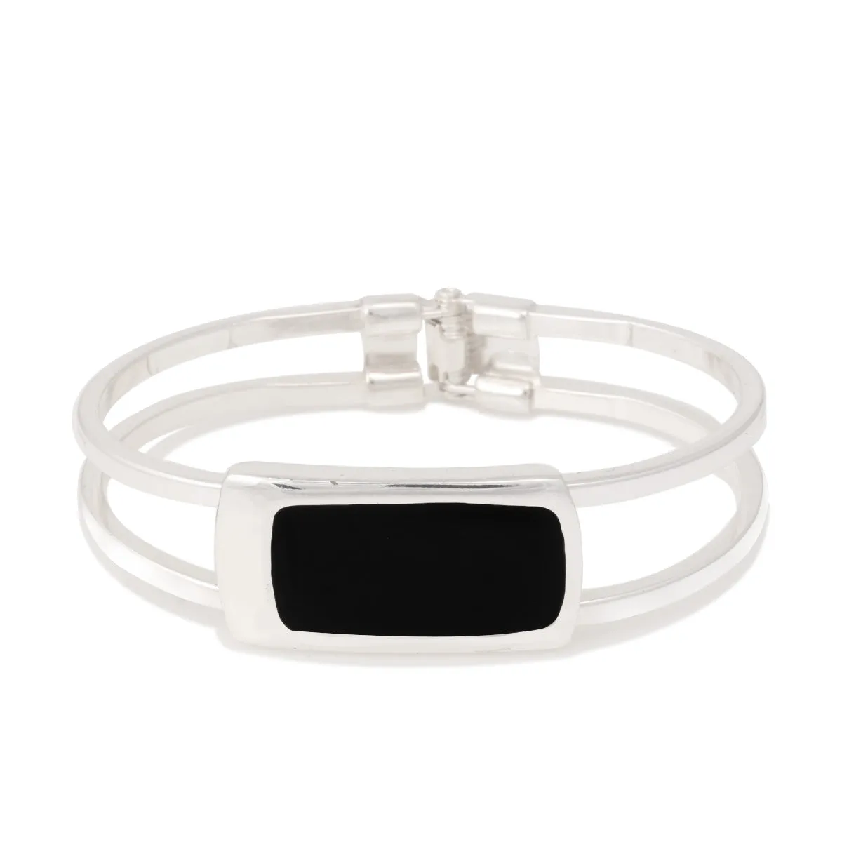 SILVER BLACK EPOXY HINGED BRACELET #FW-B0564SBK (Showroom)